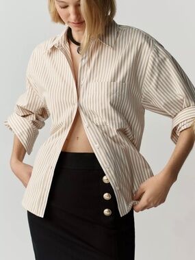 Bennet Buttondown Shirt by Maeve, Tan Stripe, Large
